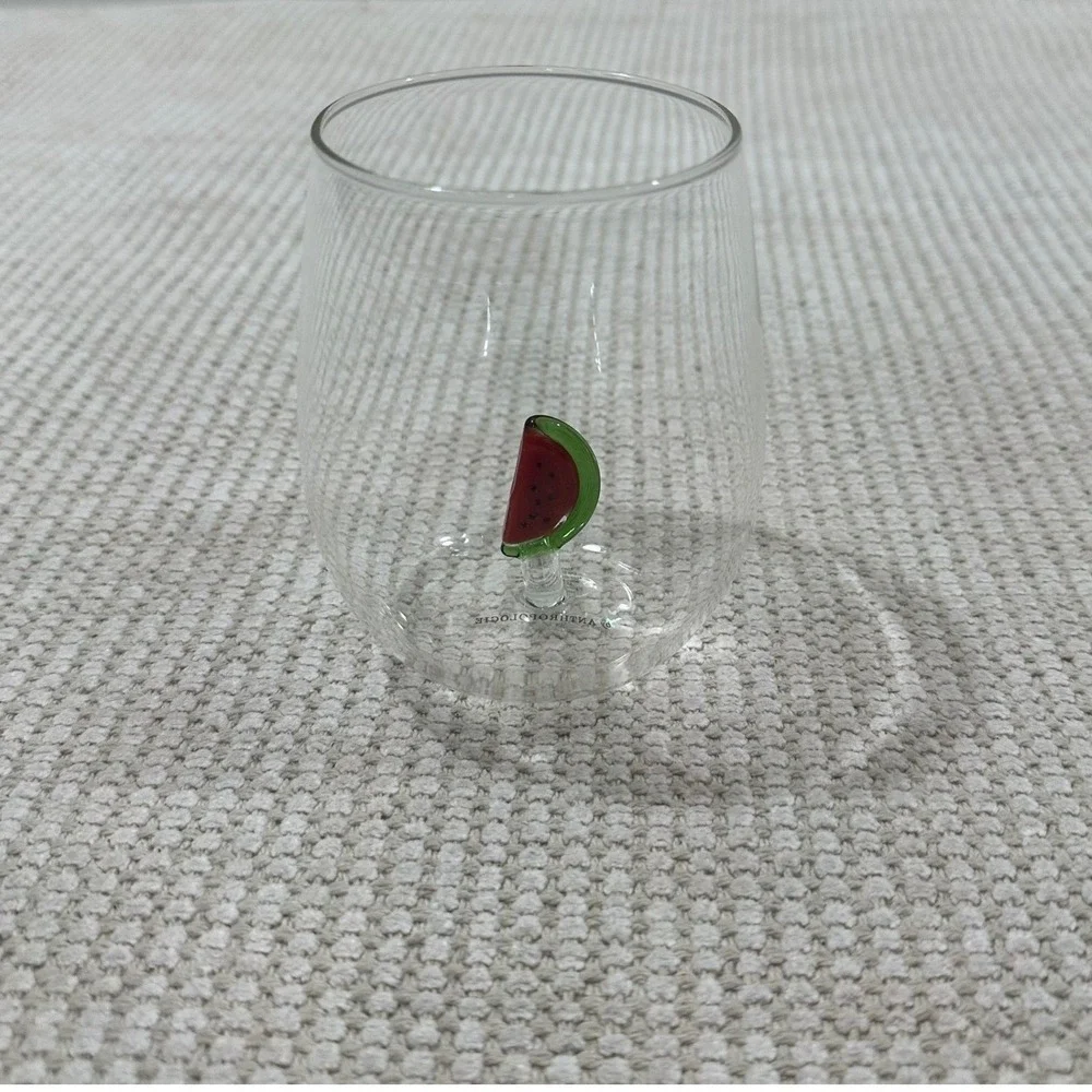 Anthropologie Cheerie Icon Stemless Wine Glass Watermelon 3D Figurine NEW